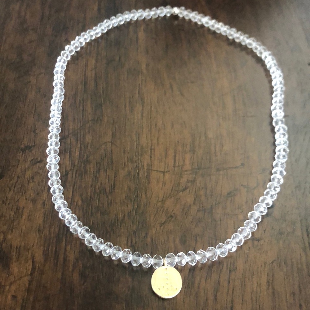 Rachel Lynn Clear Beaded Choker Gold Peace Charm